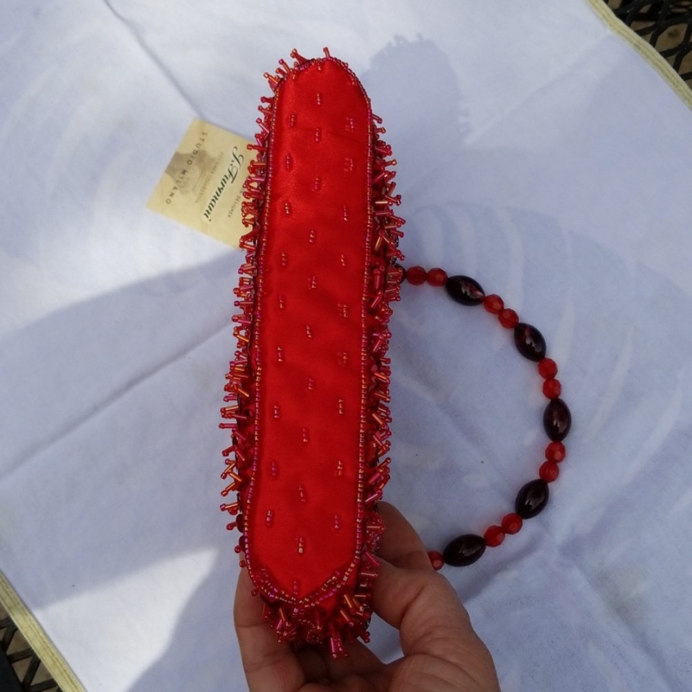 NWT Red,  Silver, Sequined Satin Beaded Bag - Picture 2 of 7